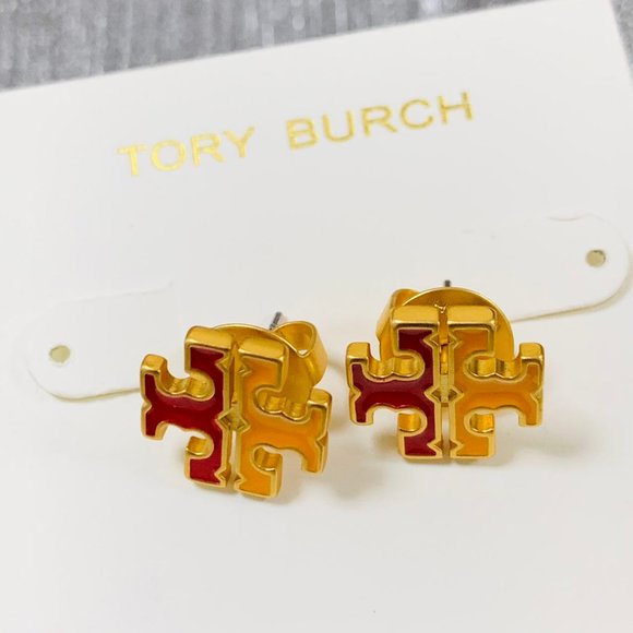 TORY BURCH Earrings • Gold Red Logo Mustard Yellow Earrings - Picture 6 of 13